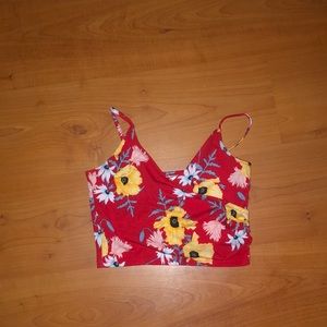Red floral crop top XS H&M